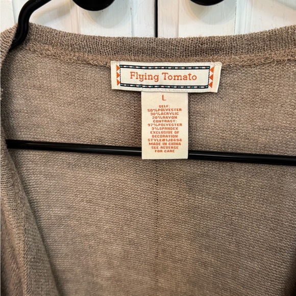 Flying Tomato Tan Cardigan with Tribal Multicolor Sleeves Size L - Picture 2 of 5